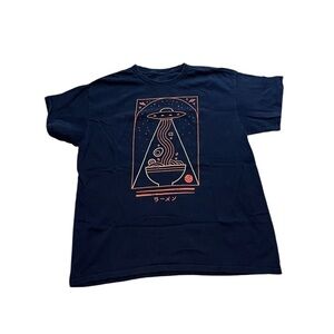NAVY BLUE COTTON UFO RAMEN NOODLES GRAPHIC TEE T-SHIRT